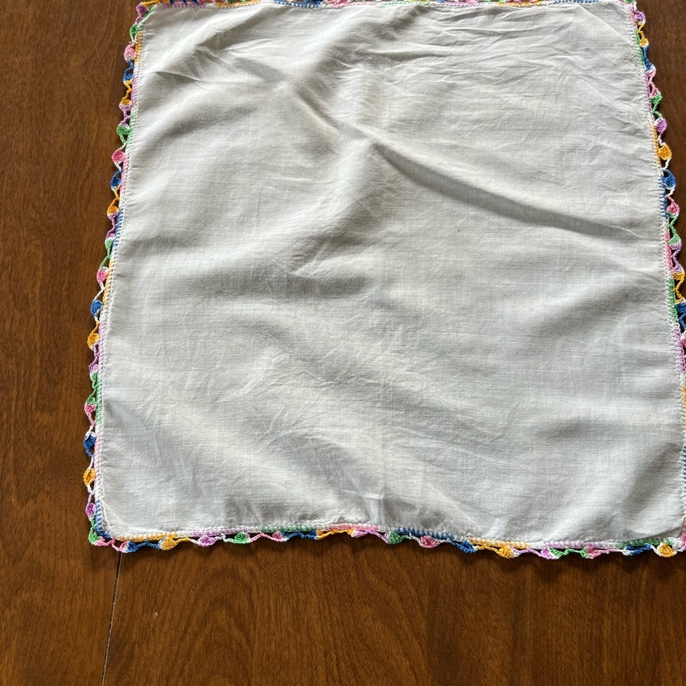 White and multi color crochet edge trim Kitchen Linen